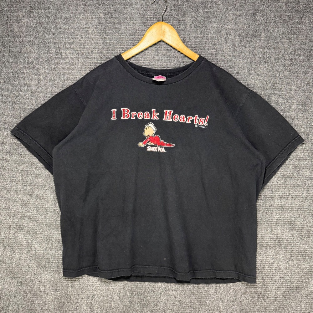 Vintage 2004 Popeye Swee Pea I Break Hearts Graphic T-Shirt Black Mens XL